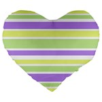 Yellow Purple Green Stripes Large 19  Premium Flano Heart Shape Cushions Front