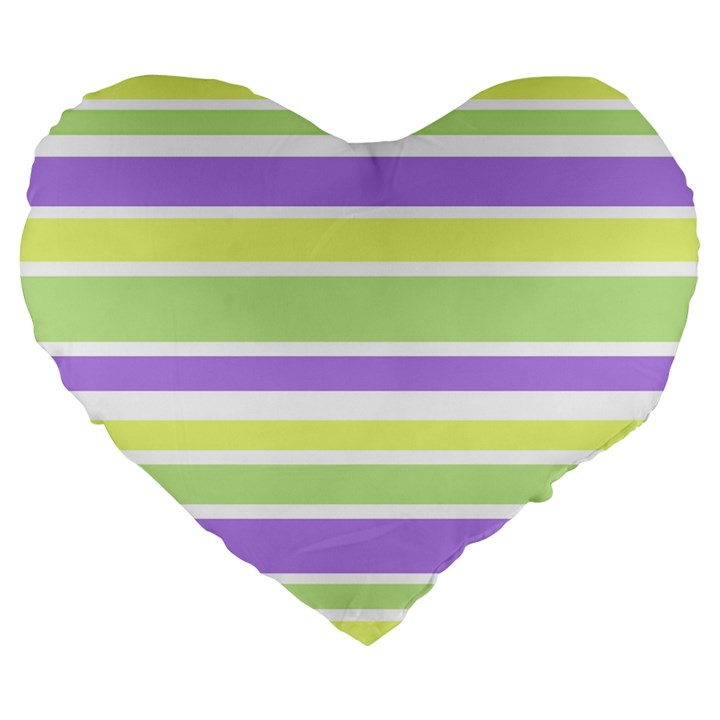 Yellow Purple Green Stripes Large 19  Premium Flano Heart Shape Cushions