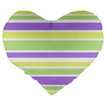 Yellow Purple Green Stripes Large 19  Premium Flano Heart Shape Cushions Back