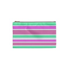 Pink Green Stripes Cosmetic Bag (small)  by BrightVibesDesign