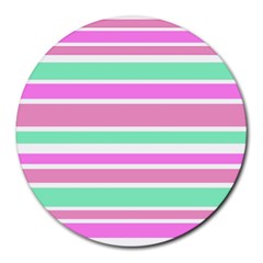 Pink Green Stripes Round Mousepads by BrightVibesDesign