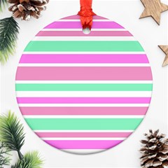 Pink Green Stripes Ornament (round)  by BrightVibesDesign