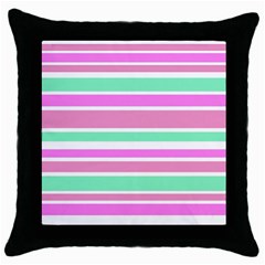 Pink Green Stripes Throw Pillow Case (black) by BrightVibesDesign