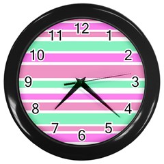 Pink Green Stripes Wall Clocks (black) by BrightVibesDesign