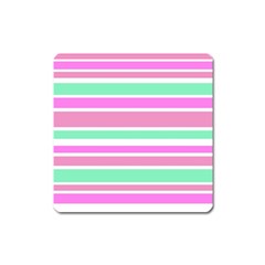 Pink Green Stripes Square Magnet by BrightVibesDesign