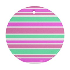 Pink Green Stripes Round Ornament (two Sides)  by BrightVibesDesign