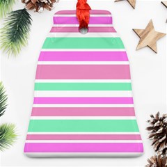 Pink Green Stripes Ornament (bell)  by BrightVibesDesign