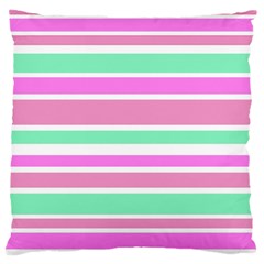 Pink Green Stripes Large Cushion Case (one Side) by BrightVibesDesign