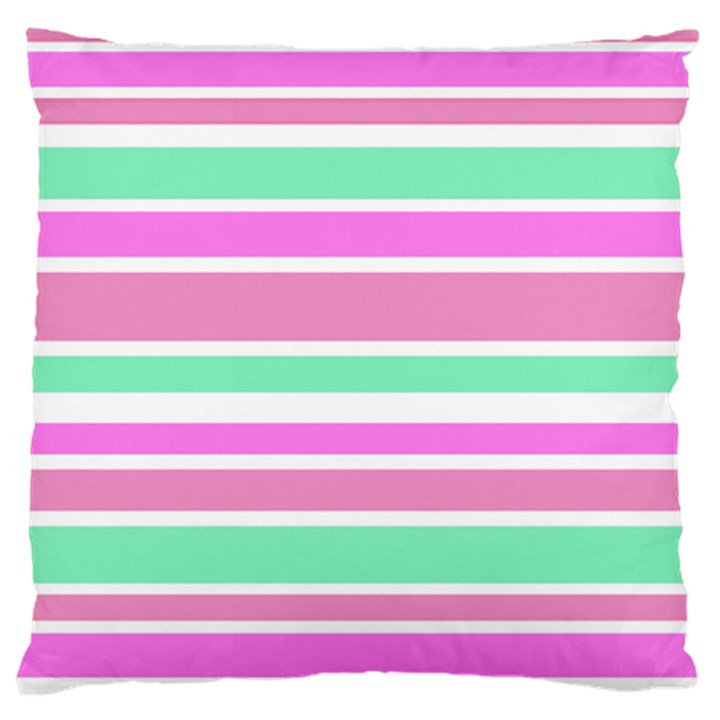 Pink Green Stripes Large Cushion Case (One Side)