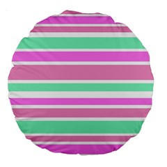 Pink Green Stripes Large 18  Premium Round Cushions by BrightVibesDesign