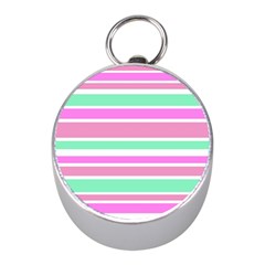 Pink Green Stripes Mini Silver Compasses