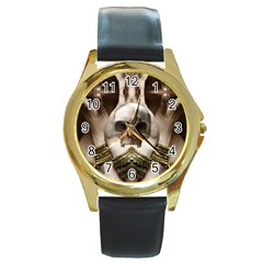 Skull Magic Round Gold Metal Watch by icarusismartdesigns