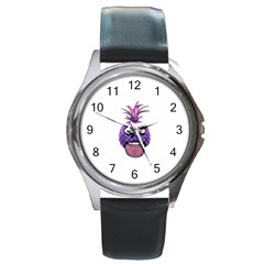 Funny Fruit Face Head Character Round Metal Watch by dflcprints