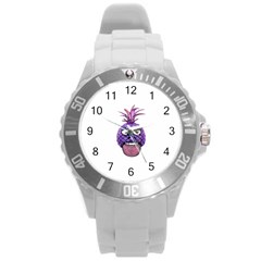 Funny Fruit Face Head Character Round Plastic Sport Watch (l) by dflcprints