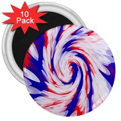 Groovy Red White Blue Swirl 3  Magnets (10 Pack)  by BrightVibesDesign