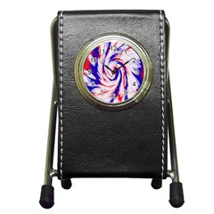 Groovy Red White Blue Swirl Pen Holder Desk Clocks by BrightVibesDesign