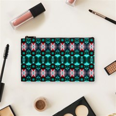 Fancy Teal Red Pattern Cosmetic Bag (small)  by BrightVibesDesign