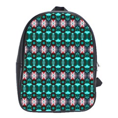 Fancy Teal Red Pattern School Bags(large)  by BrightVibesDesign