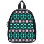 Fancy Teal Red Pattern School Bags (Small)  Front