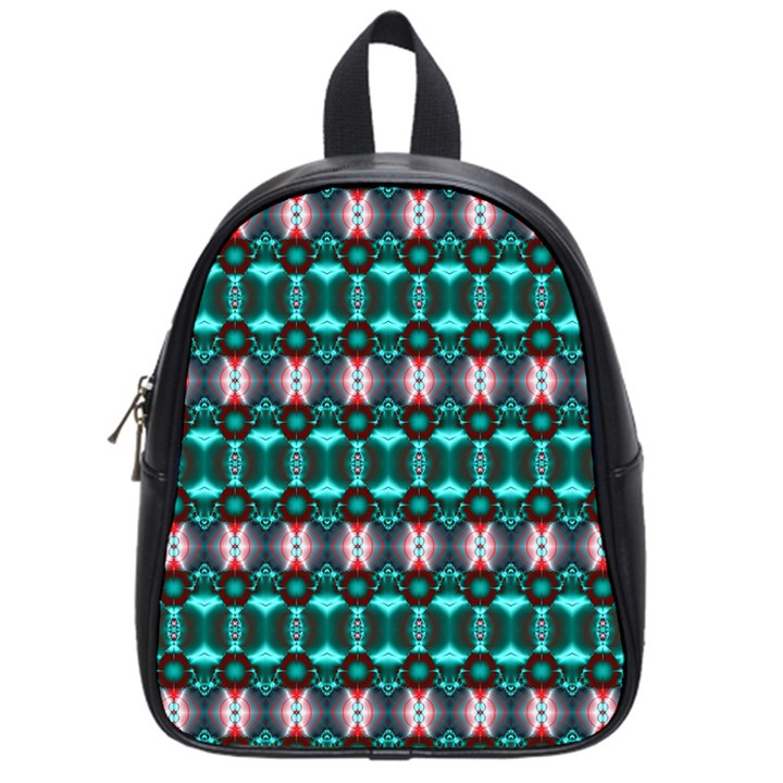 Fancy Teal Red Pattern School Bags (Small) 