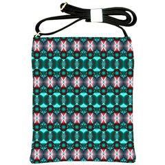 Fancy Teal Red Pattern Shoulder Sling Bags by BrightVibesDesign