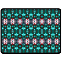 Fancy Teal Red Pattern Double Sided Fleece Blanket (large) 