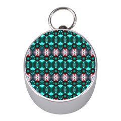 Fancy Teal Red Pattern Mini Silver Compasses