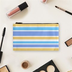 Blue Yellow Stripes Cosmetic Bag (small)  by BrightVibesDesign