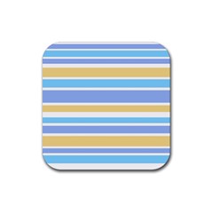 Blue Yellow Stripes Rubber Coaster (square)  by BrightVibesDesign