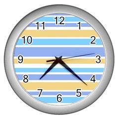 Blue Yellow Stripes Wall Clocks (silver) 