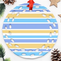 Blue Yellow Stripes Round Filigree Ornament (2side)