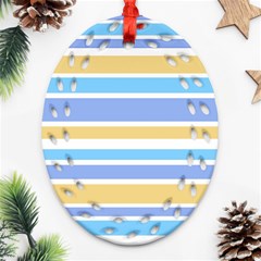 Blue Yellow Stripes Oval Filigree Ornament (2-side) 