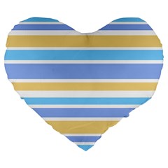 Blue Yellow Stripes Large 19  Premium Heart Shape Cushions by BrightVibesDesign