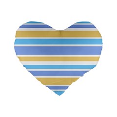 Blue Yellow Stripes Standard 16  Premium Flano Heart Shape Cushions