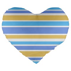 Blue Yellow Stripes Large 19  Premium Flano Heart Shape Cushions