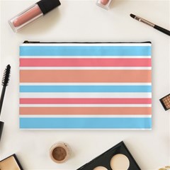 Orange Blue Stripes Cosmetic Bag (large)  by BrightVibesDesign