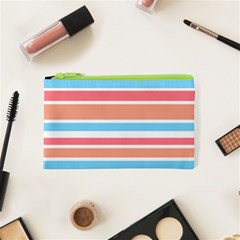 Orange Blue Stripes Cosmetic Bag (xs) by BrightVibesDesign