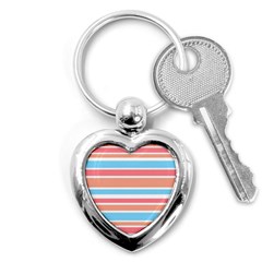 Orange Blue Stripes Key Chains (heart)  by BrightVibesDesign