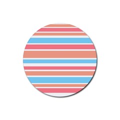 Orange Blue Stripes Rubber Round Coaster (4 Pack)  by BrightVibesDesign