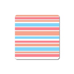 Orange Blue Stripes Square Magnet by BrightVibesDesign