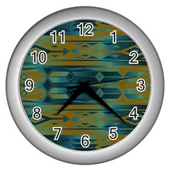 Blue Green Gradient Shapes                                       			wall Clock (silver)