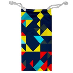 Colorful Shapes On A Blue Background                                        Jewelry Bag by LalyLauraFLM