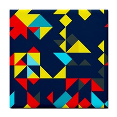 Colorful Shapes On A Blue Background                                        			tile Coaster