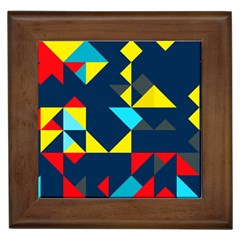 Colorful Shapes On A Blue Background                                        			framed Tile by LalyLauraFLM