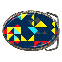 Colorful Shapes On A Blue Background                                        			belt Buckle by LalyLauraFLM