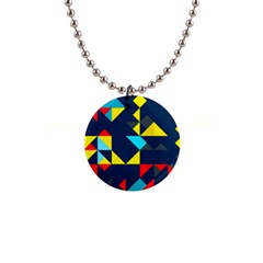 Colorful Shapes On A Blue Background                                        			1  Button Necklace by LalyLauraFLM