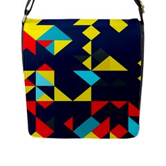 Colorful Shapes On A Blue Background                                        			flap Closure Messenger Bag (l) by LalyLauraFLM