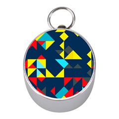 Colorful Shapes On A Blue Background                                        			silver Compass (mini)