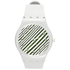 Diagonal Stripes Round Plastic Sport Watch (m) by dflcprints