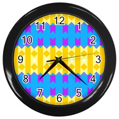 Rhombus And Other Shapes Pattern                                          			wall Clock (black) by LalyLauraFLM